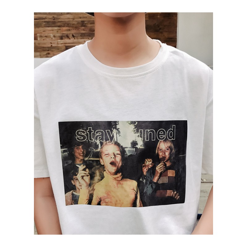 2018韩版新款学生青少年宽松复古印花圆领短袖T恤欧美气质夏装