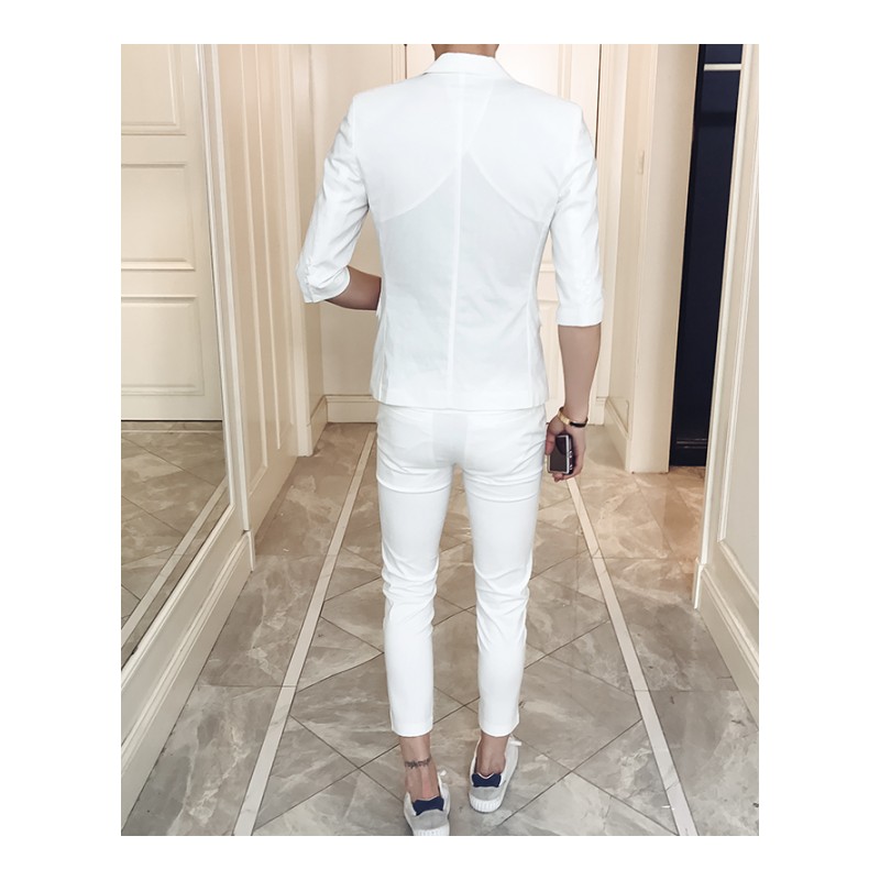 18韩版夏款夜店潮男纯色西服套装青年型师修身时尚小西装两件套