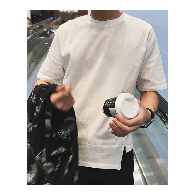 2018夏款新款港风日系简约假两件圆领T恤青少年帅气百搭宽松上衣