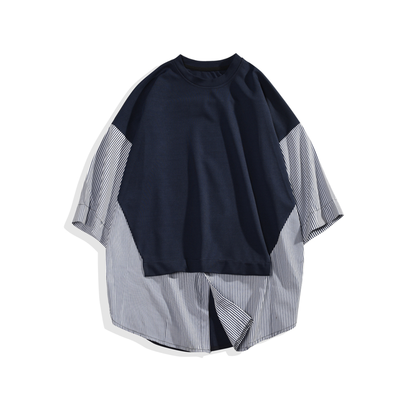 2018夏款新款清新假两件五分短袖T恤男韩版休闲时尚百搭上衣半袖