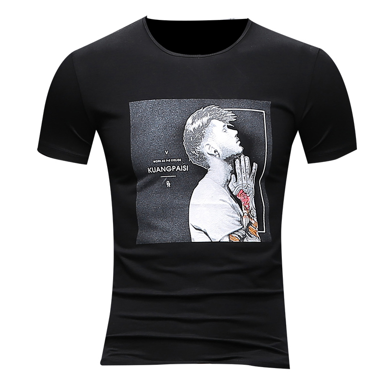 夏款男士圆领短袖T恤男2018 棉印花 半袖无痕体恤休闲上衣