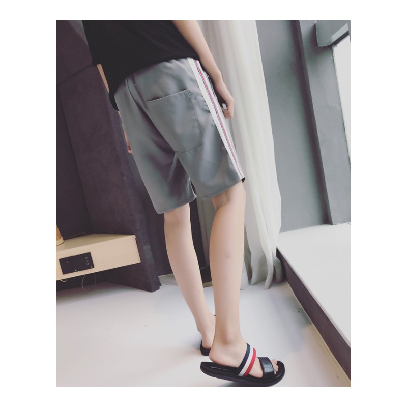 夏款男士新款彩色织带小脚短裤韩版青年五分裤学生修身百搭短裤子