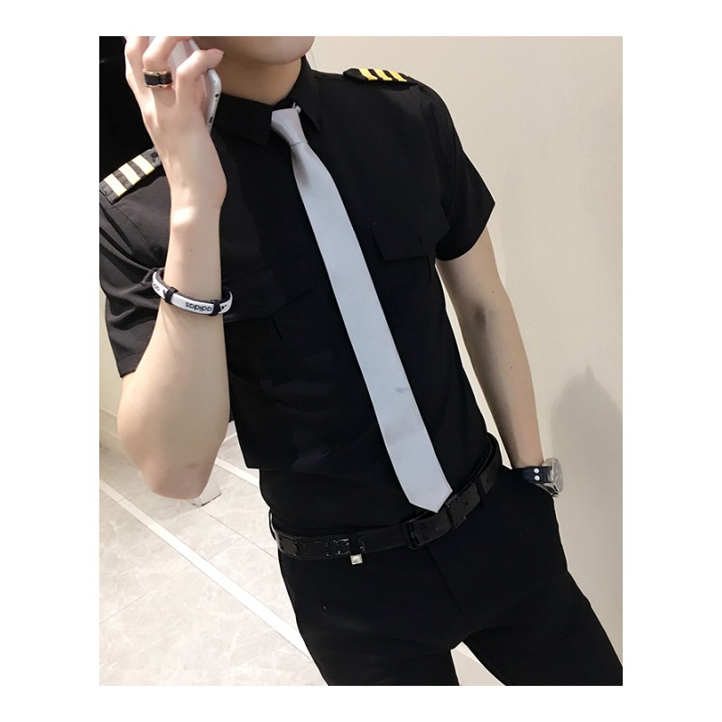 空少衬衫型师衬衣夏款青少年韩版修身短袖薄款免烫夜店制服男潮