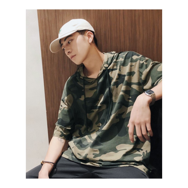 英伦短袖T恤男夏款迷彩印花半袖上衣韩版宽松青少年学生衣服时尚