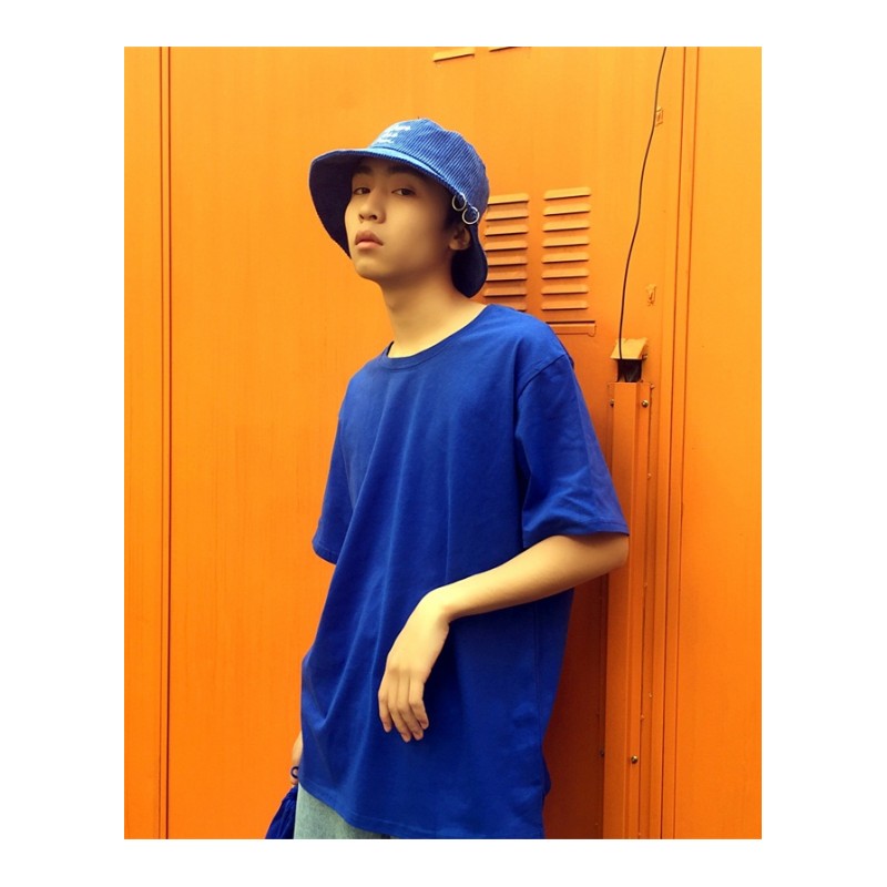 夏款韩版潮网红气质纯侣装下摆开叉短袖T恤男女bf宽松原宿潮