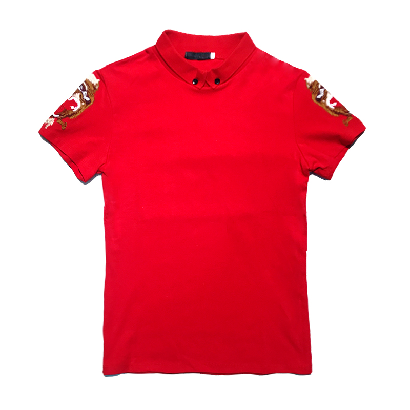 个性红人气质短袖T恤男夏款刺绣网红上衣社会t血翻领半截袖polo衫