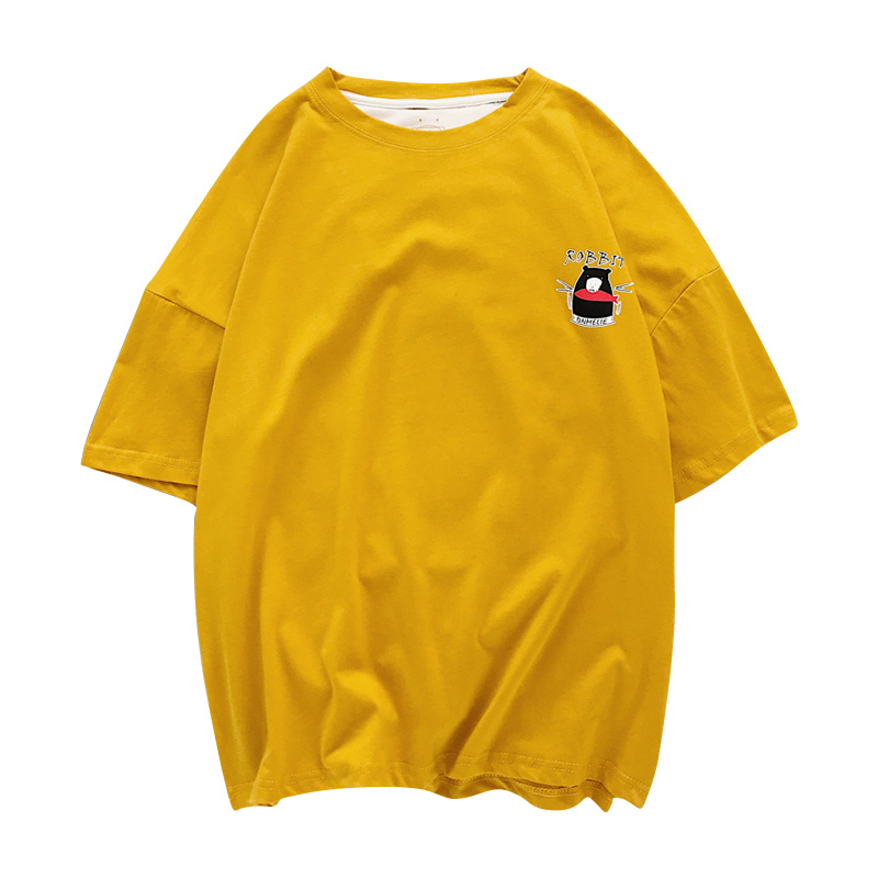 夏款新款气质熊本印花短袖T恤男韩版时尚时尚百搭宽松上衣五分袖