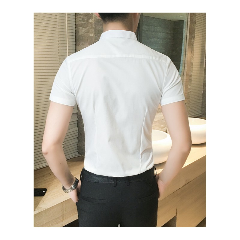 夏款中袖衬衫男韩版修身型师个性印花青年夜店碎花七分袖衬衣潮