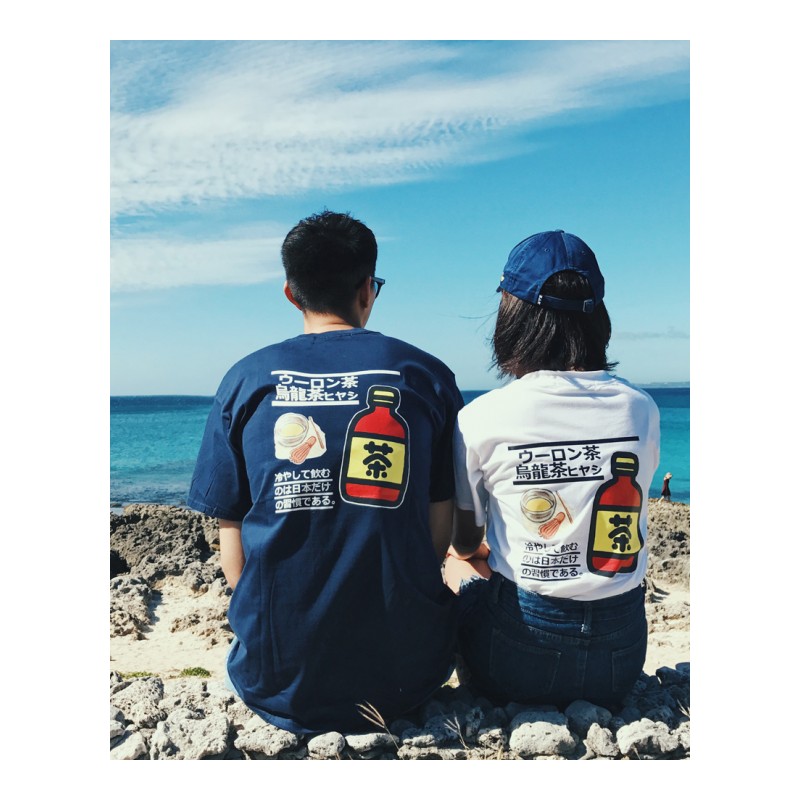 夏款韩版日韩风情侣装日系小清新日文字印花短袖T恤男女bf修身潮