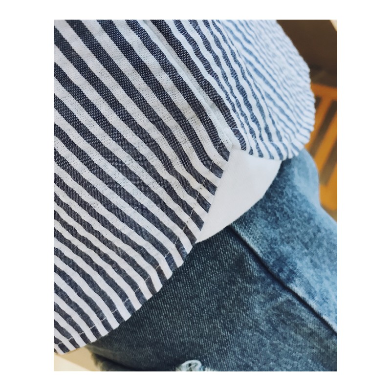 2018夏款新款韩版时尚条纹口袋装饰短袖T恤男个性时尚圆领汗衫