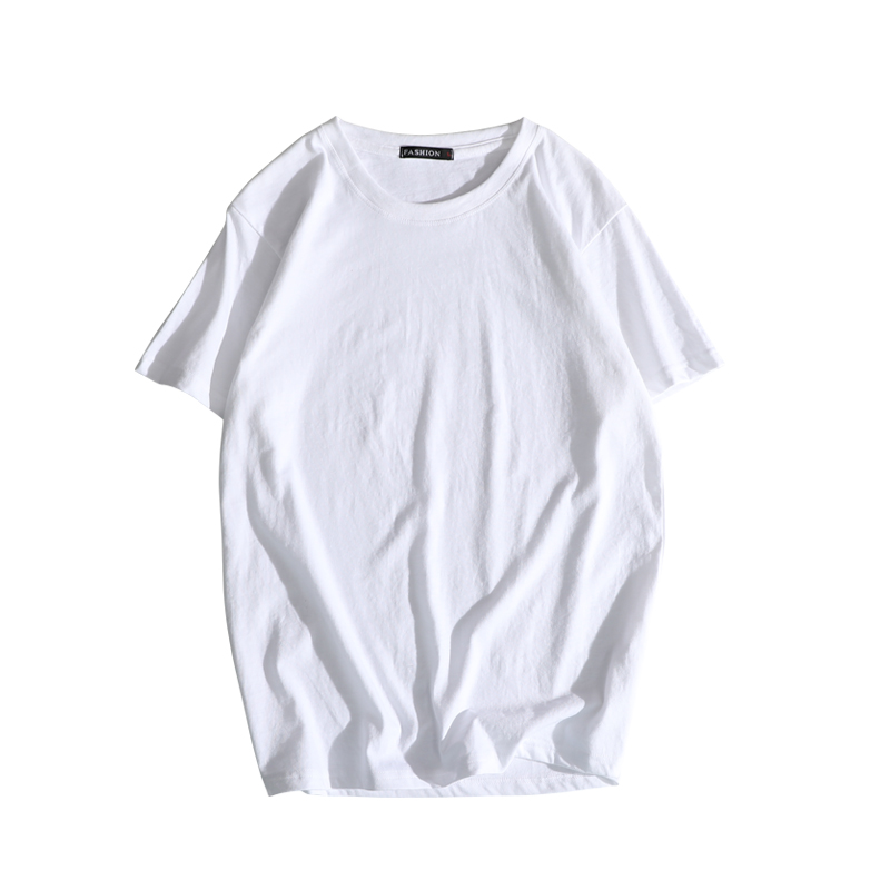 短袖T恤青少年夏款港风圆领短T打底衫韩版时尚上衣白色体恤衫男装