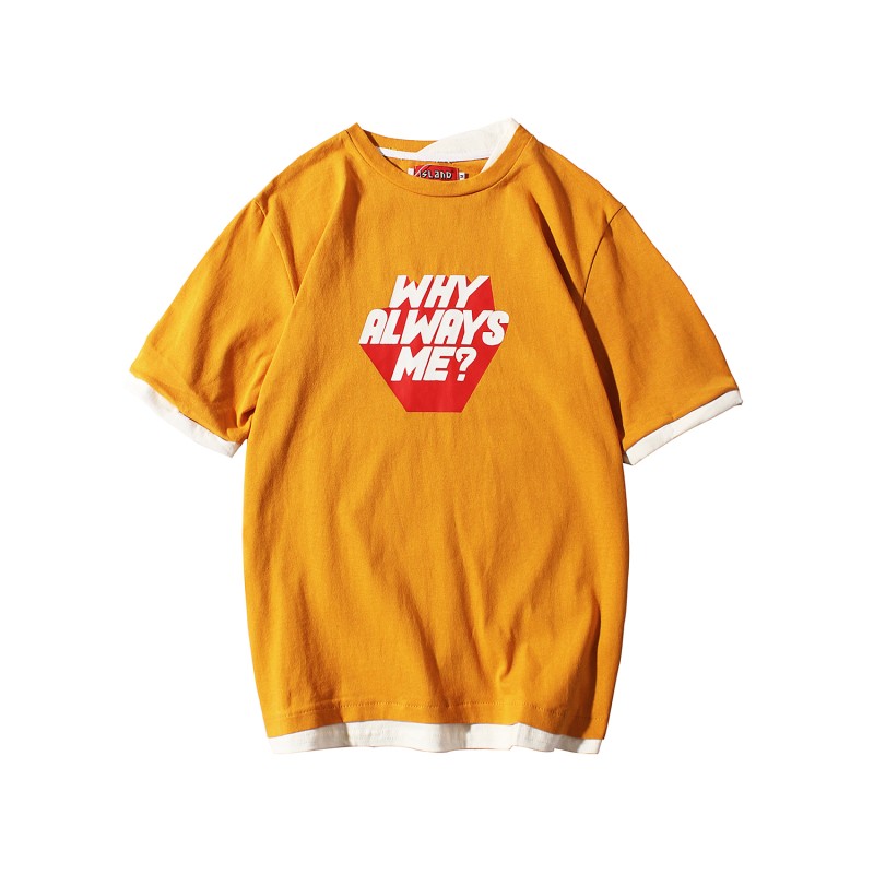 夏款韩版日韩风情侣装学生字母印花气质假两件短袖T恤男女bf宽松