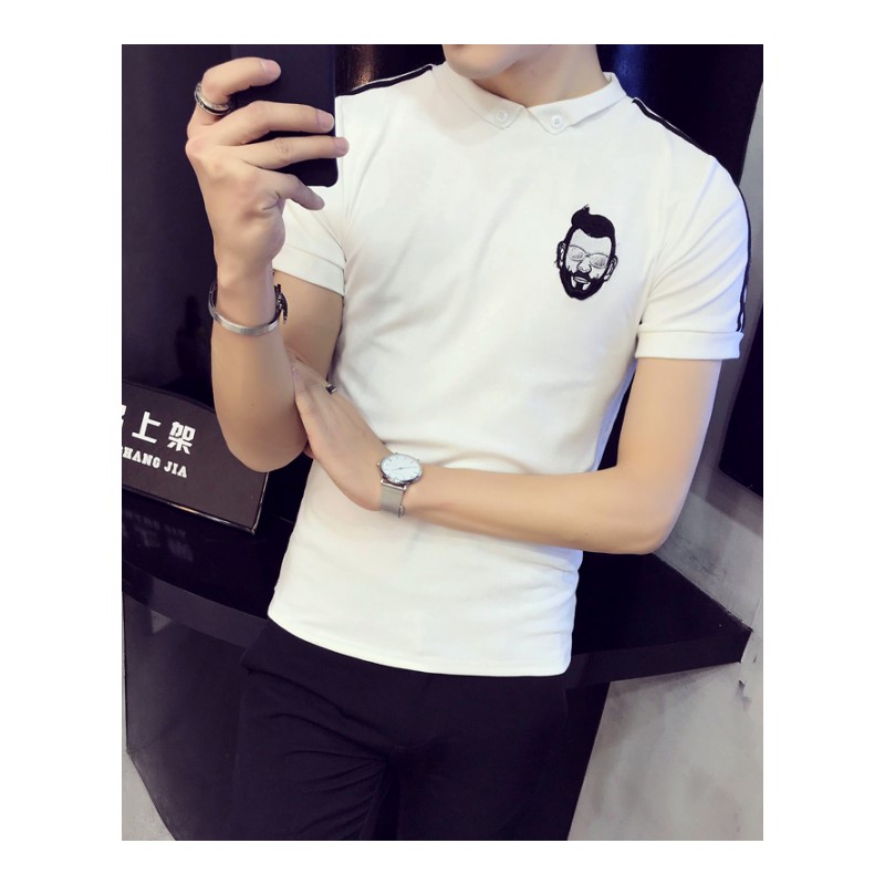 夏装小码T恤潮男士紧身短袖小领半袖社会精神小伙网红短款Polo衫