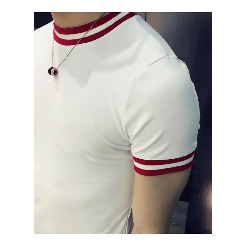 2018夏款新款短袖T恤男韩版修身青年半高领半袖社会精神小伙上衣