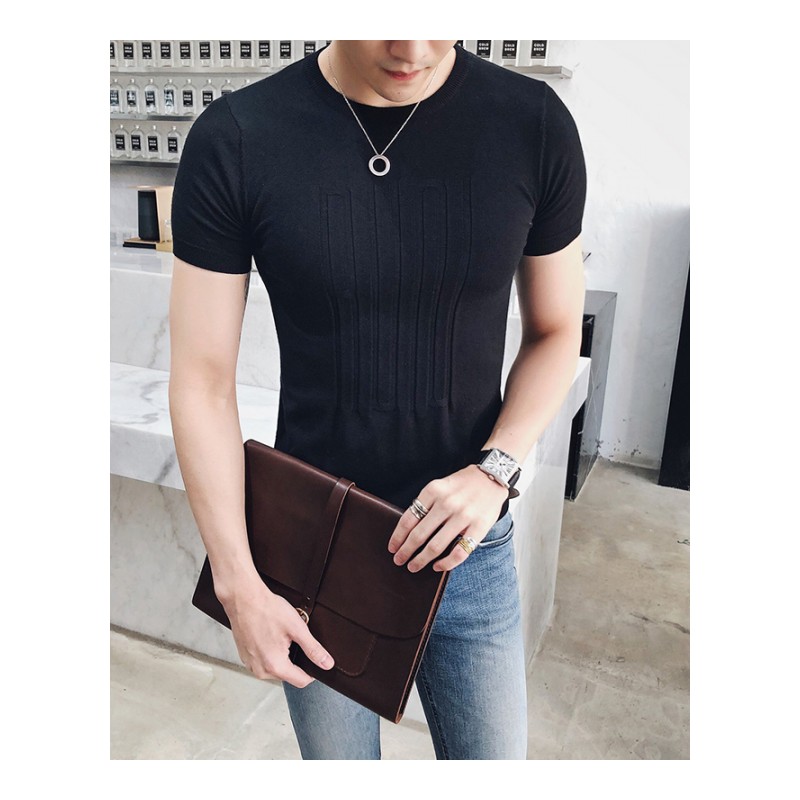 纯色圆领短袖男士T恤2018夏款新款韩版修身青年帅气潮针织打底衫