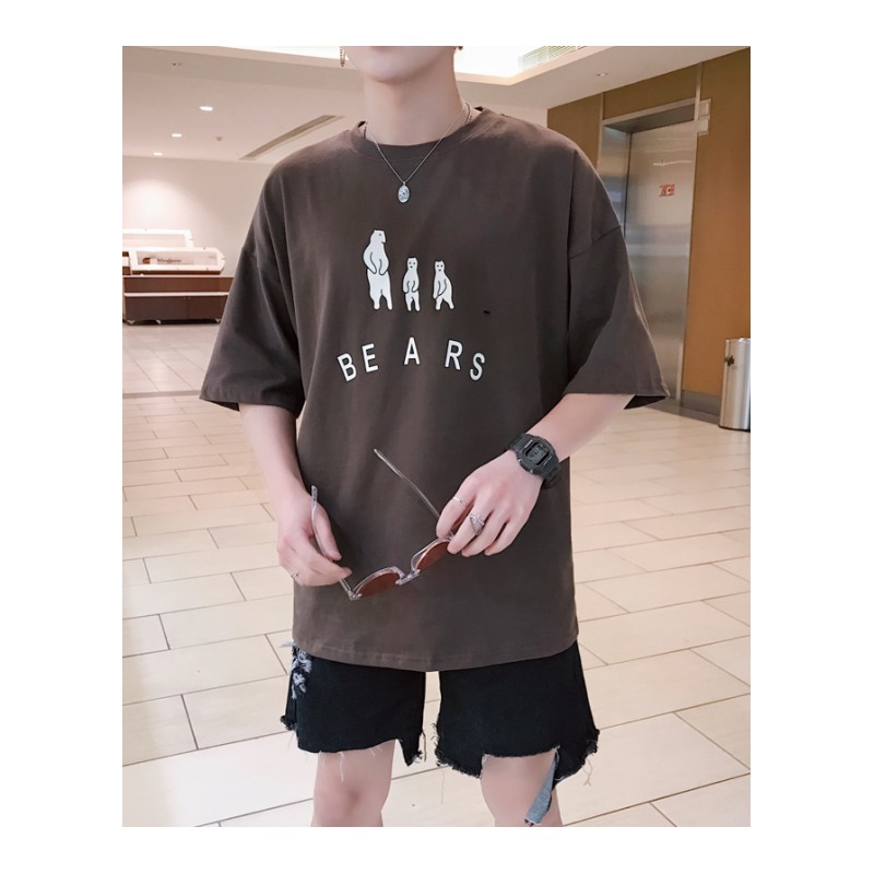 男士夏款个性印花短袖T恤男韩版2018新款时尚学生宽松圆领打底衫