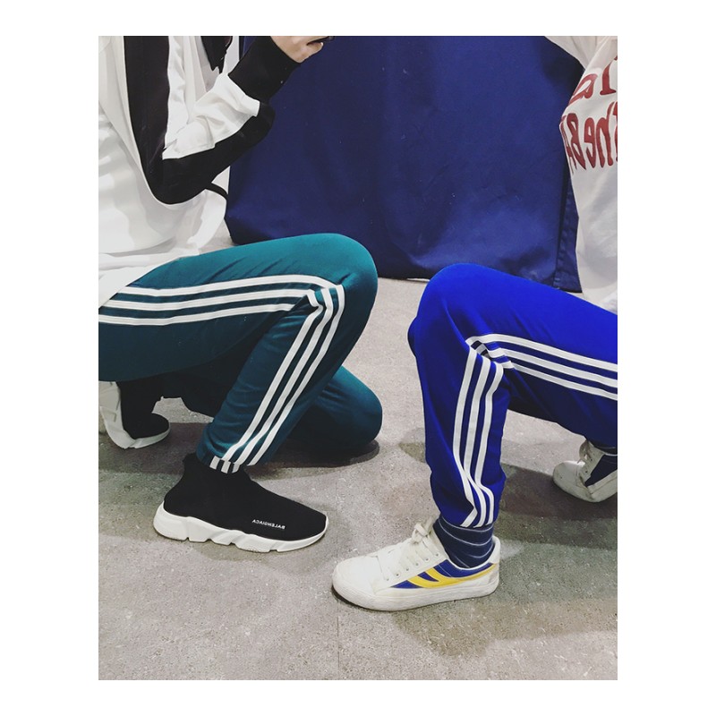 潮个性的裤子情侣夏款三杠运动裤女韩版宽松休闲束脚裤男小脚裤
