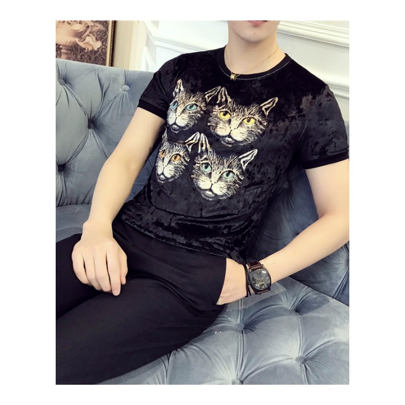 情侣装2018夏款潮牌T恤短袖个性潮四只猫头印花学生班服宽松BF男