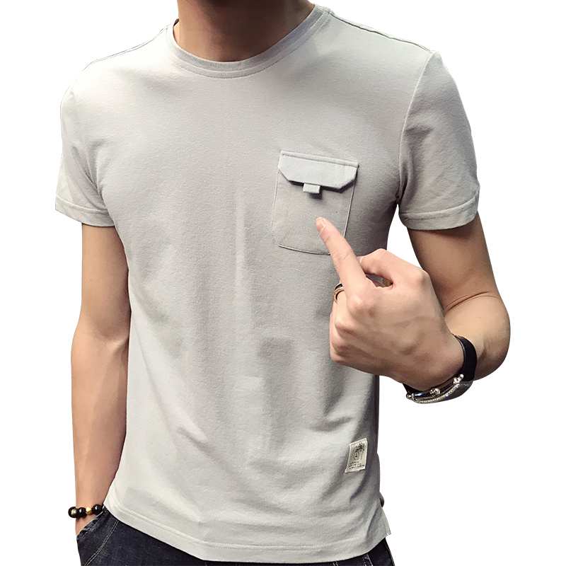 2018夏季新款社会小伙精神修身半袖韩版简约短袖T恤纯色打底衫潮