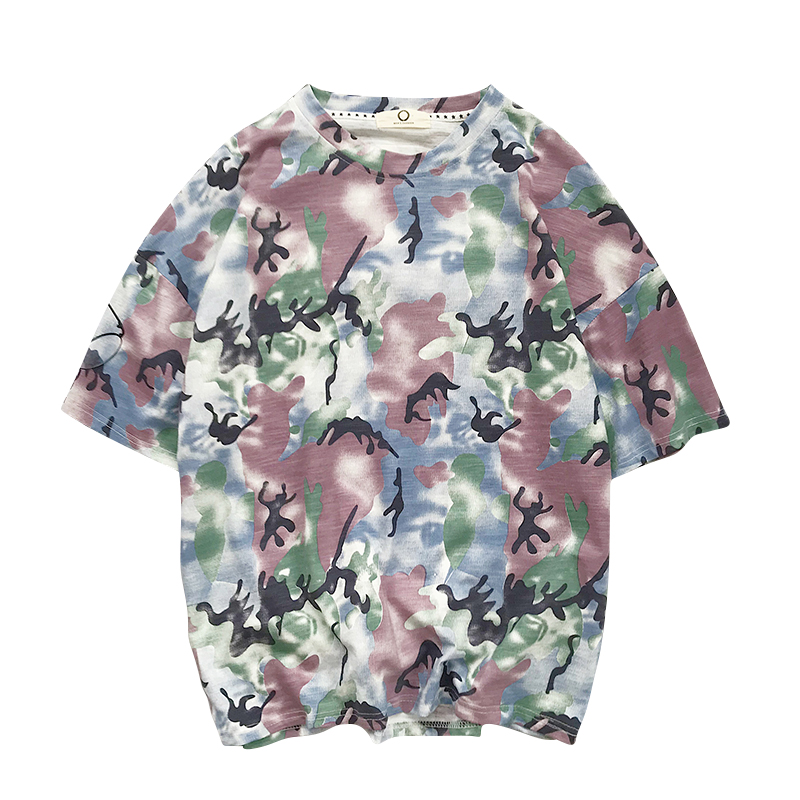 夏款新款港风情侣宽松五分袖短袖T恤时尚印花时尚简约百搭上衣男