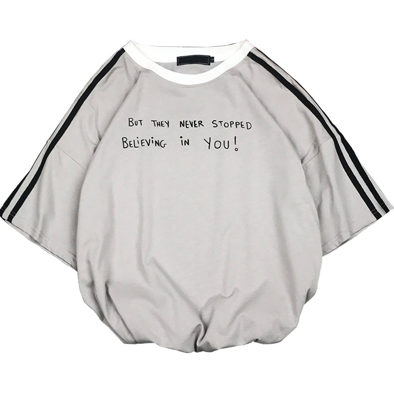 夏款韩国日韩风港风日系印花情侣T恤宽松bf风半袖三条杠男短袖潮