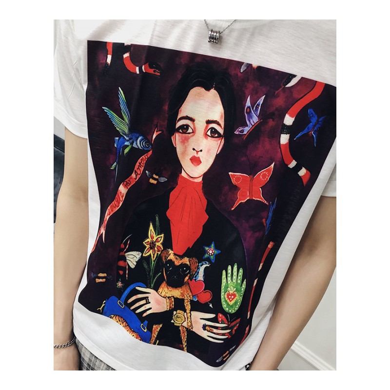 圆领短袖T恤春夏2018新款英伦宽松韩版印花棉T青年休闲打底体恤