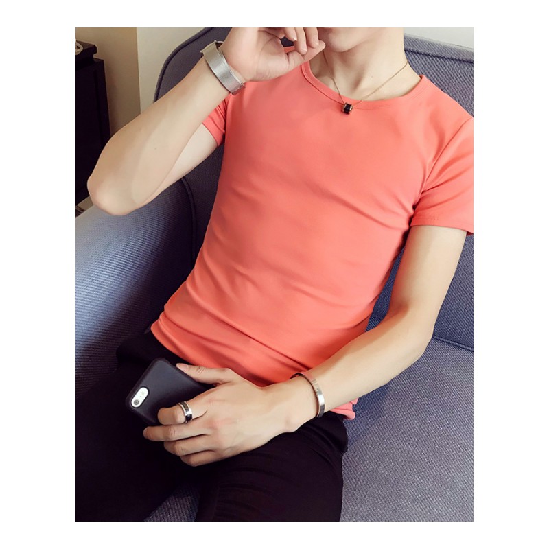百搭短袖T恤男纯色紧身韩版修身半袖时尚男士体恤夏款气质打底衫