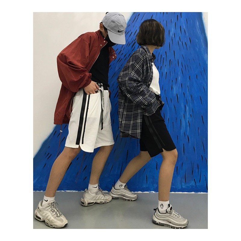 学院风情侣装短裤夏款新款韩版宽松侧条纹五分裤男女休闲裤潮