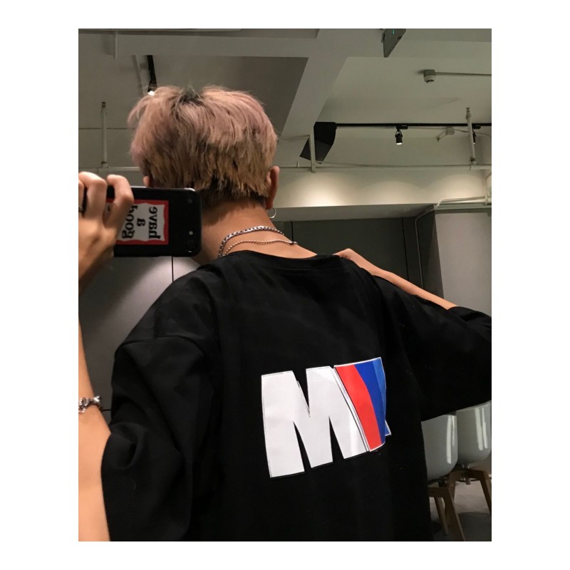 夏装新款韩版潮情侣装时尚简约字母印花短袖T恤男女bf宽松五分袖