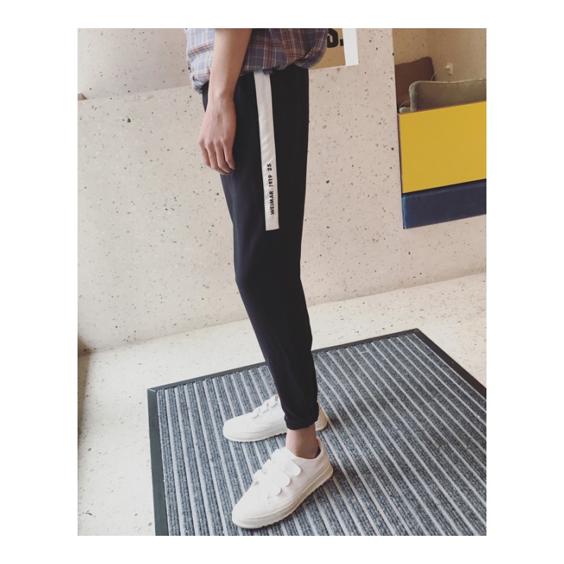2018新款夏款男士韩版时尚休闲裤学生百搭小脚九分裤修身运动裤子