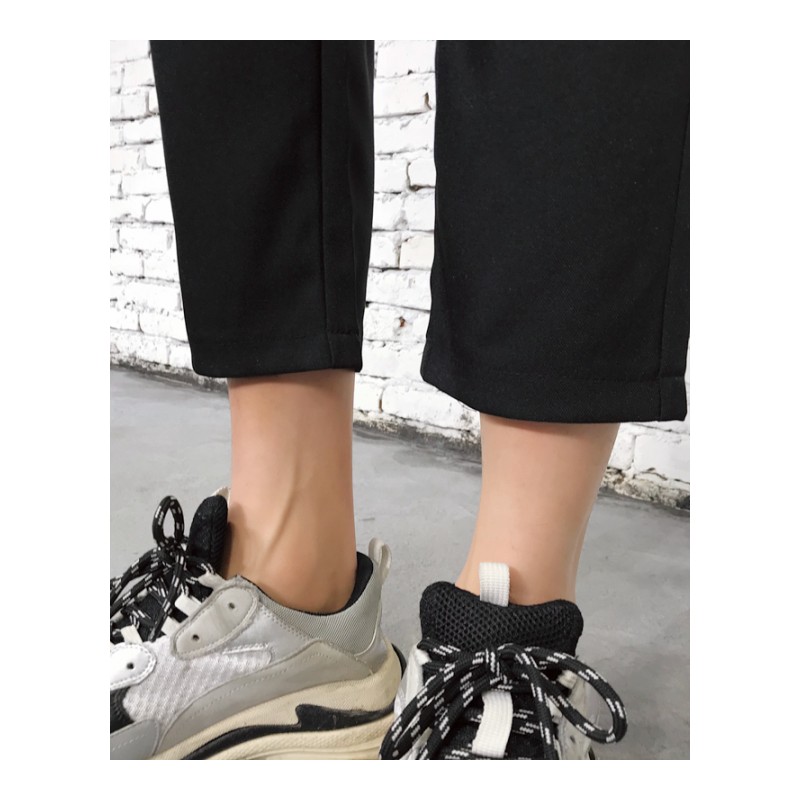 男士九分裤修身小脚裤夏款韩版青少年纯黑色简约时尚休闲9分裤子