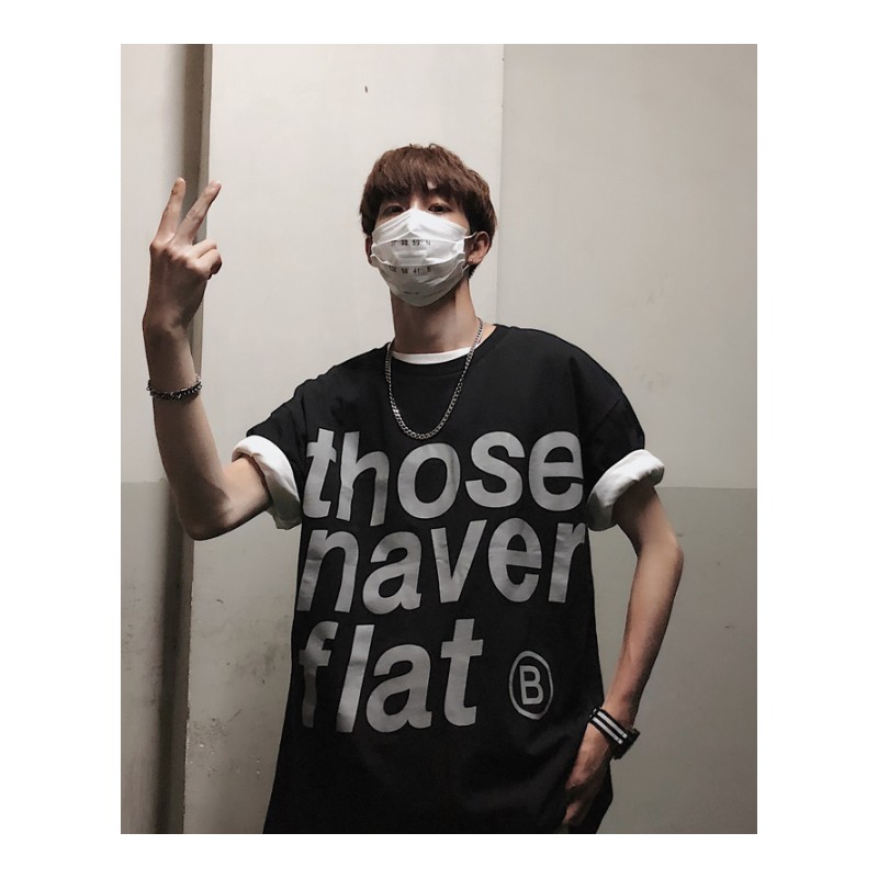 港风夏款新款韩版嘻哈时尚字母印花男士短袖T恤圆领原宿风学生TEE
