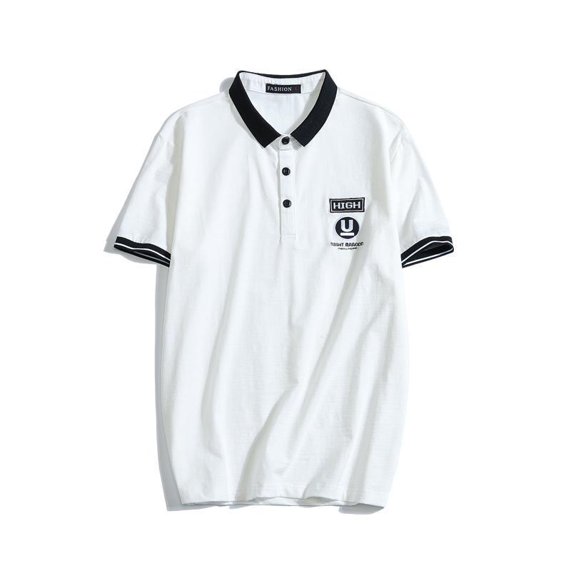 夏款新款POLO衫男士休闲短袖体恤韩版印花T恤潮男装五分袖上衣服