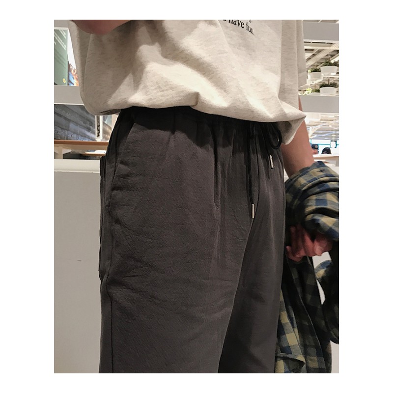 春夏新款时尚宽松直筒纯色休闲裤九分裤韩版时尚简约百搭哈伦裤男