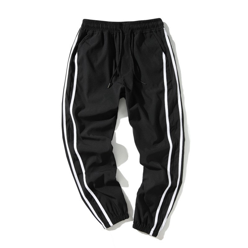 2018夏款条纹九分休闲裤男士加肥大码宽松小脚运动裤韩版潮男裤子