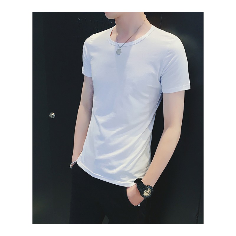 男士短袖T恤黑白体恤夏款修身衣服时尚圆领半袖韩版纯色气质上衣