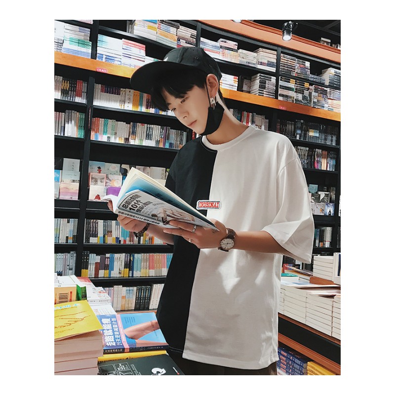 拼色短袖男韩版bf风情侣圆领T恤学生夏装上衣时尚百搭tee