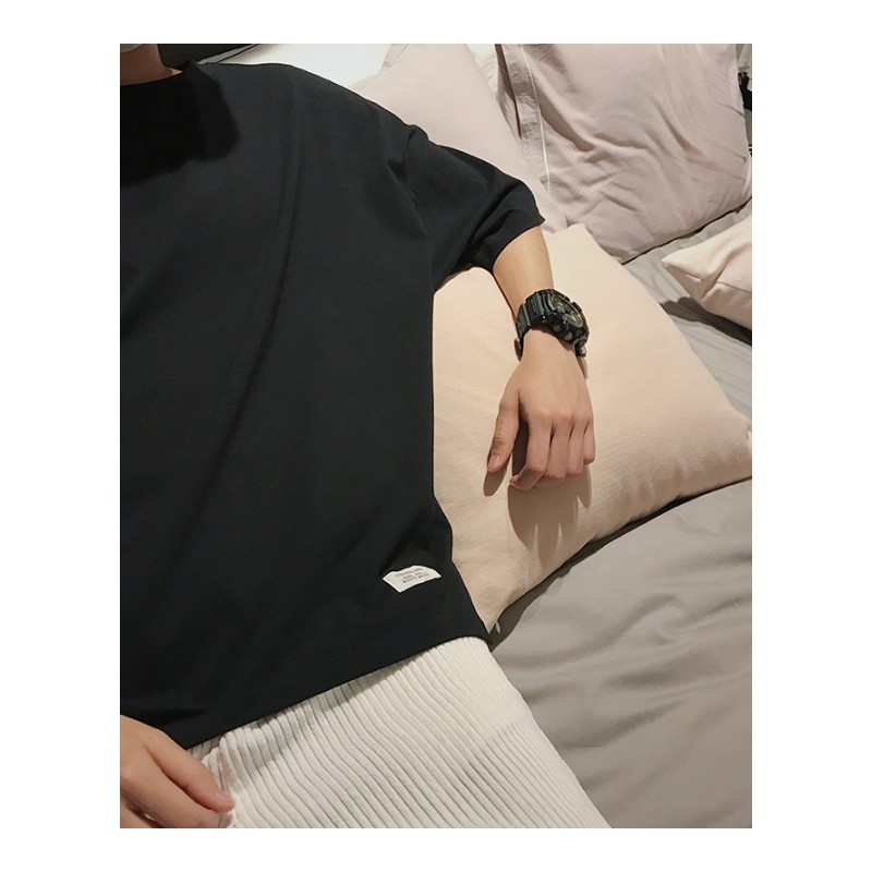 时尚印花五分袖夏款气质青少年百搭帅气短袖日系韩版圆领男士T恤