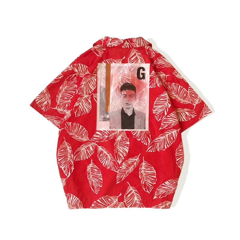 夏款新款港风男士宽松花衬衫百搭短袖韩版时尚印花衬衣学生半截袖