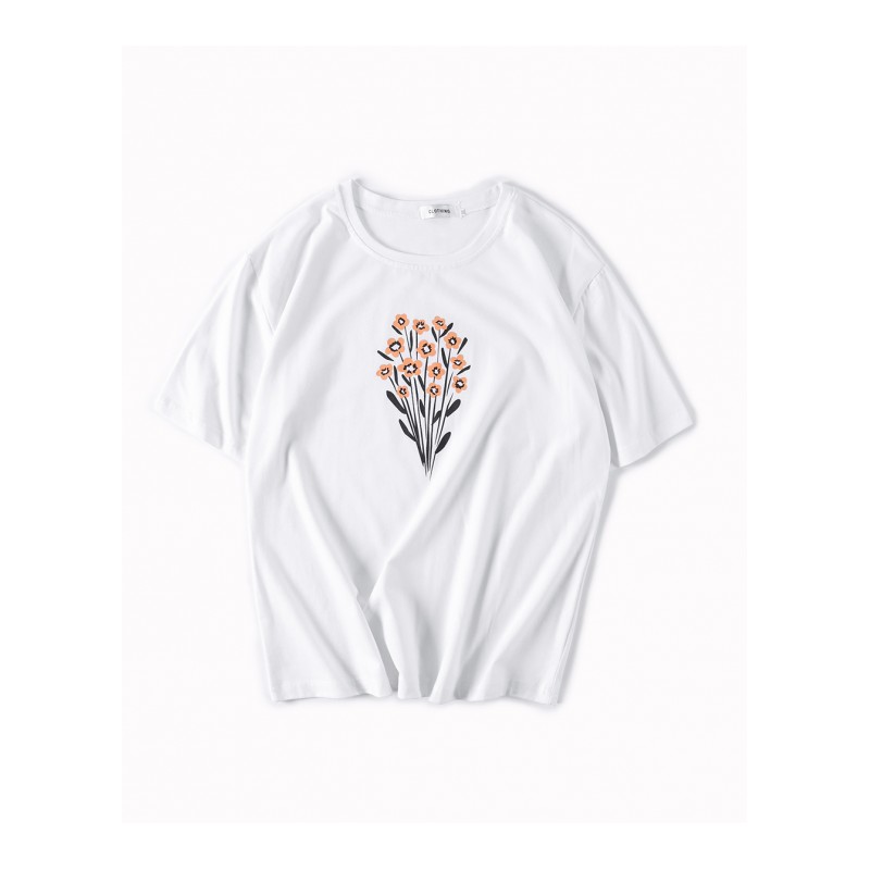 短袖T恤男韩版圆领五分袖印花潮男日系宽松大码纯色青少年夏款