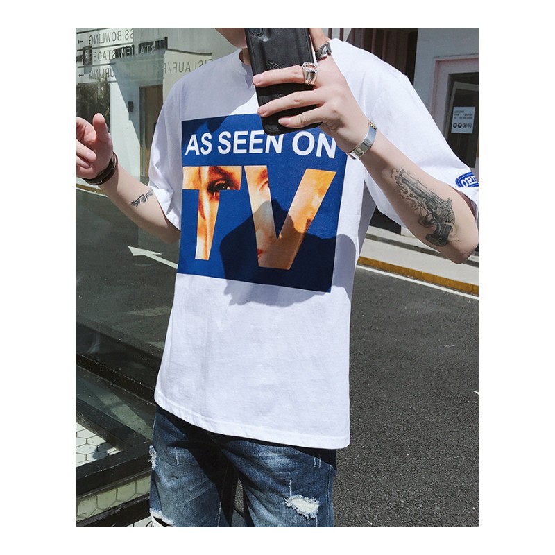 2018夏款新款气质文艺男女半袖清新印花男女情侣装短袖T恤百搭