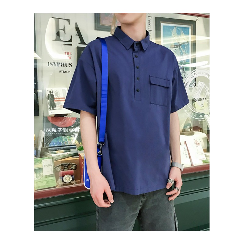 夏款港风衬衫男短袖韩版休闲宽松情侣百搭学生帅气男生衬衣小清新