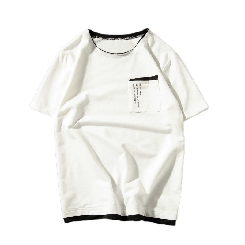 2018夏款新款白色短袖T恤男士加肥大码修身圆领体恤韩版时尚男装