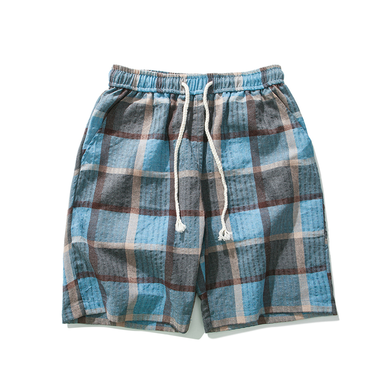 夏款新款男士港仔风宽松百搭五分裤韩版时尚休闲裤薄款格子短裤