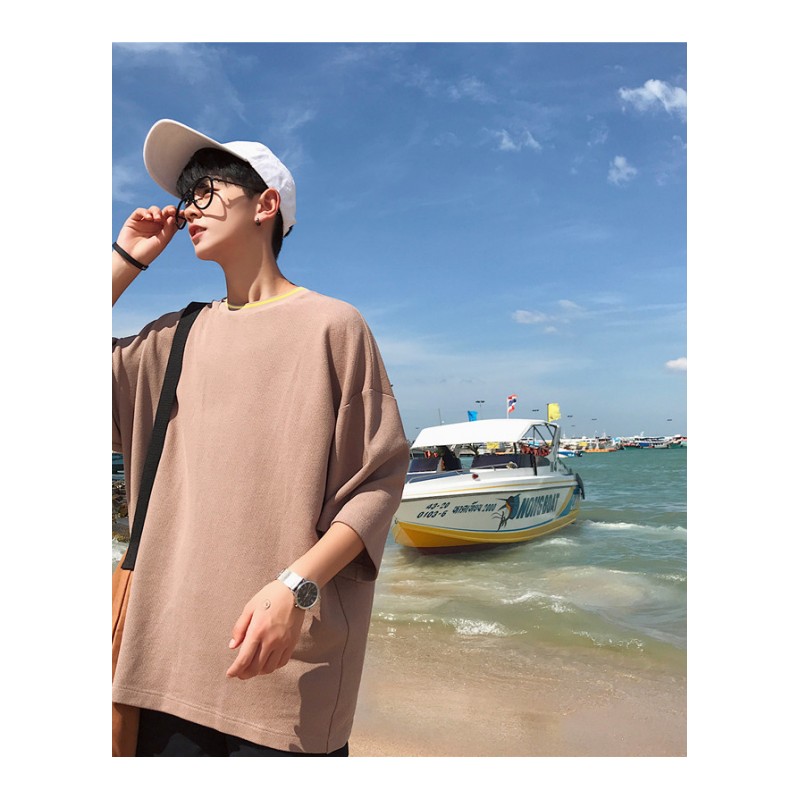 2018新款个性男装半袖夏款港风bf宽松学生个性时尚5分短袖T恤