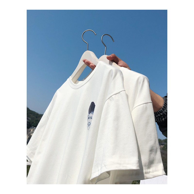 日系港风学生夏装新款白色印花半袖衣服宽松韩版情侣时尚短袖T恤