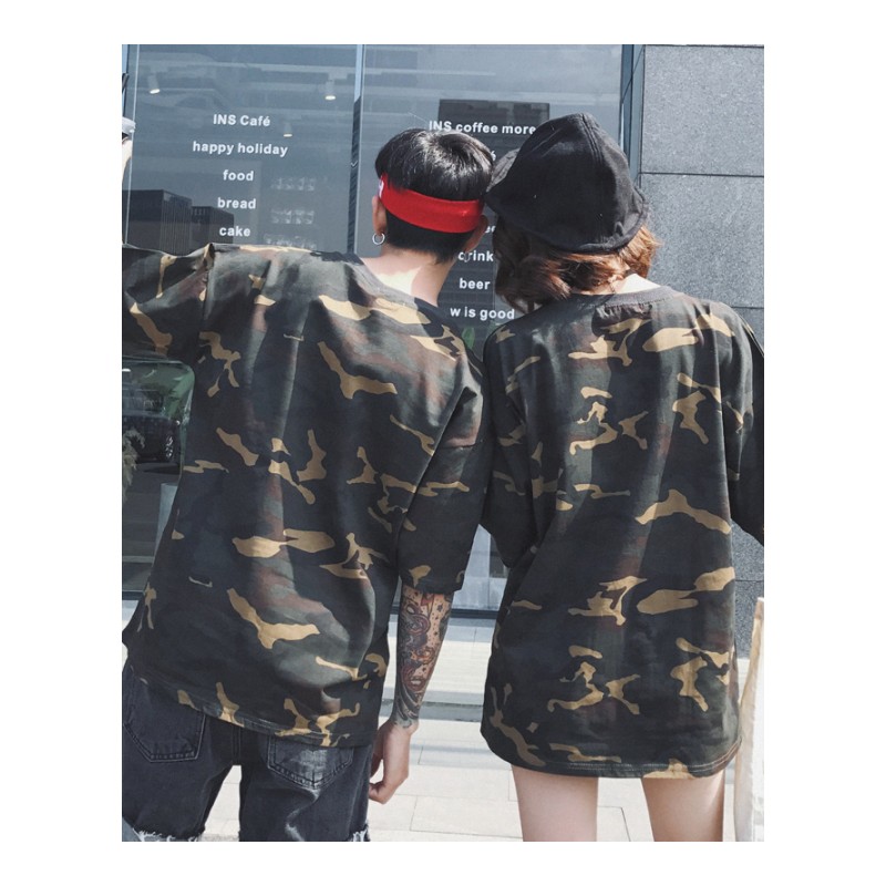 2018夏款情侣装男女短袖T恤迷彩半袖韩版宽松时尚休闲中袖体恤衫