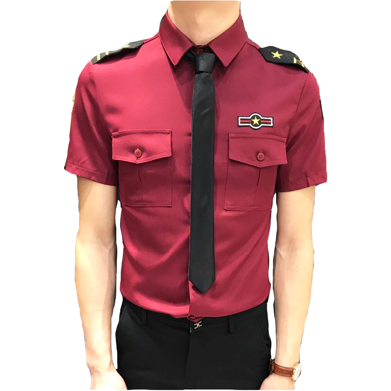 衬衫男短袖修身夏款韩版青年时尚型师空少男士薄款寸衫气质衬衣