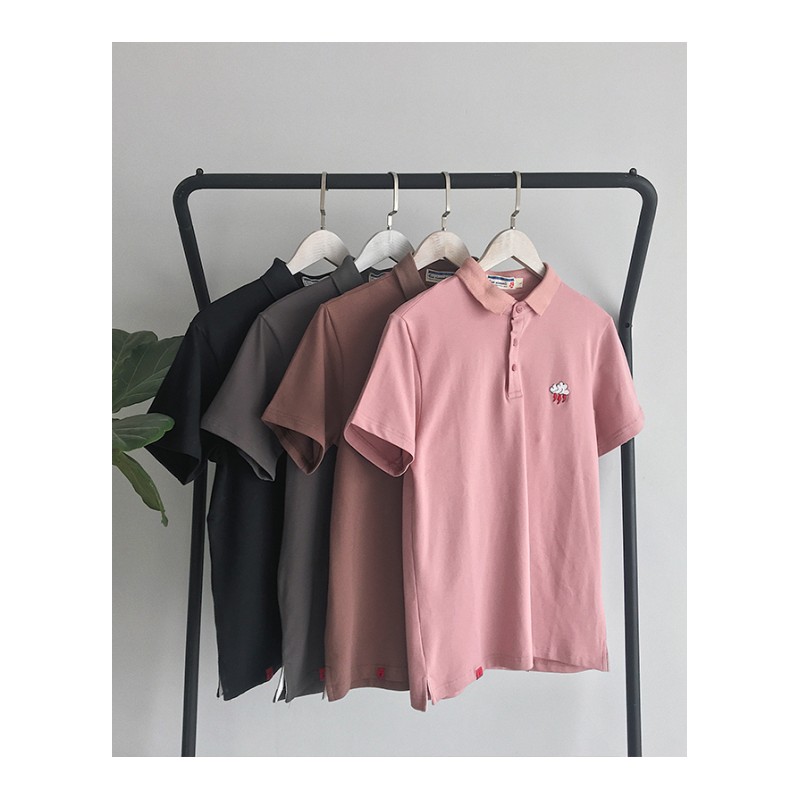 2018男装 夏款新款韩版纯色简约刺绣POLO衫青年宽松短袖情侣T恤
