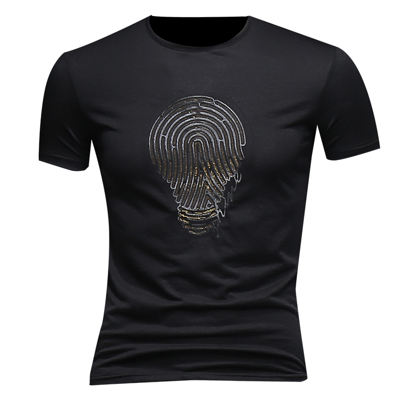 成熟亮片气质棉短袖T恤男士圆领夏款气质半袖小衫大码潮体恤